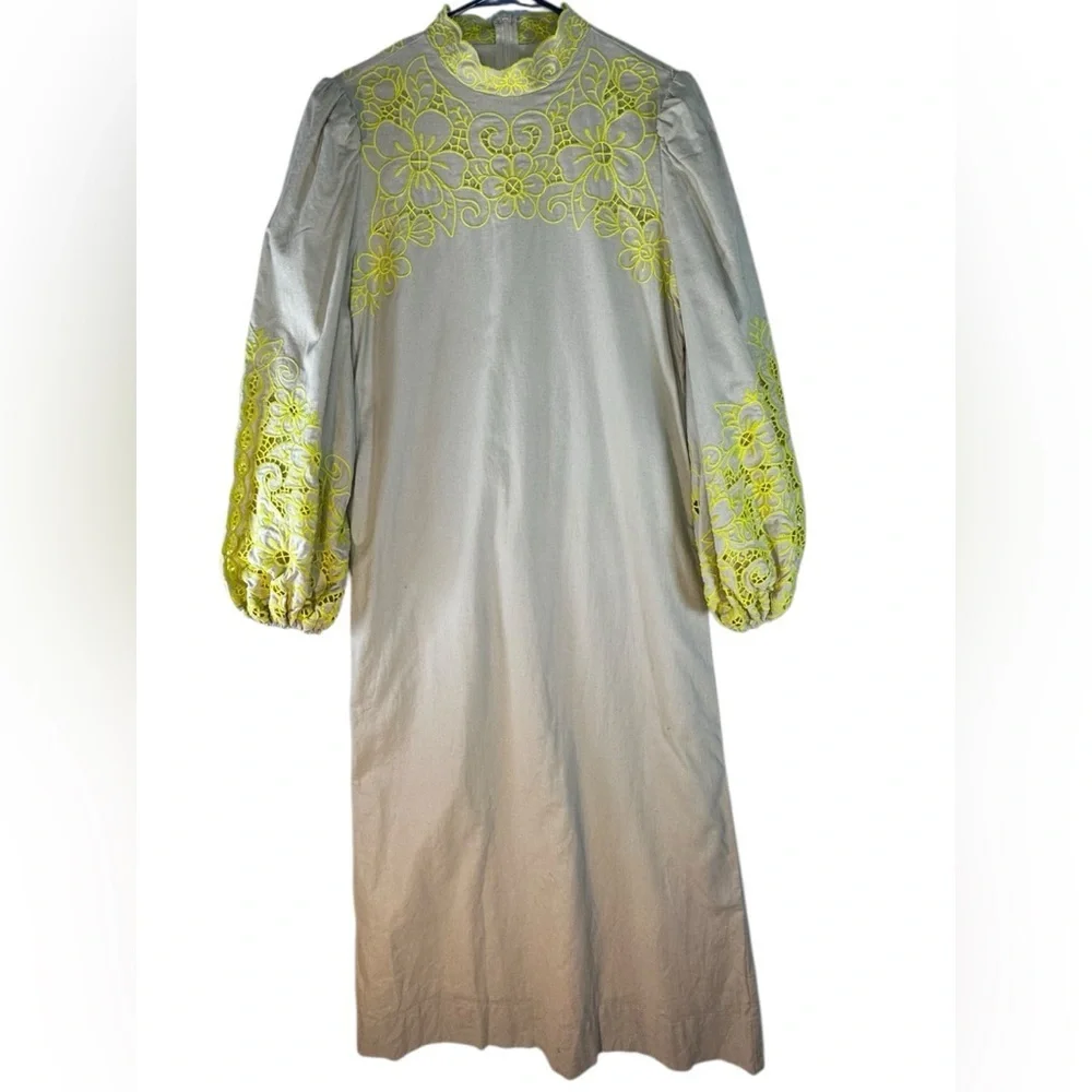 Byrd Maxi Dress Statement Sleeve Yellow Lace Mock Neck Size XS Like New